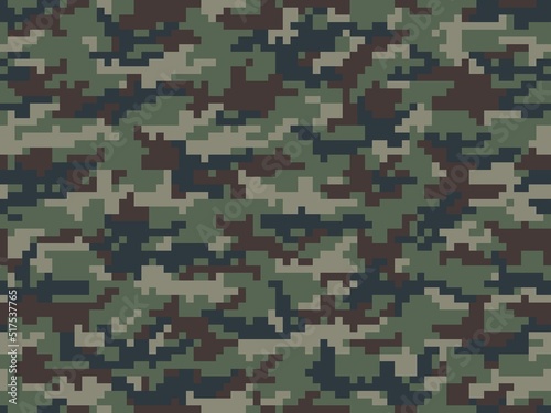  Abstraction pixel military camouflage, digital seamless pattern, forest background.