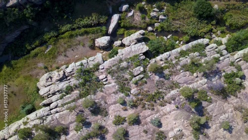 Aerial drone of rock formations at Castlewood Canyon State Park in Douglas County, Colorado