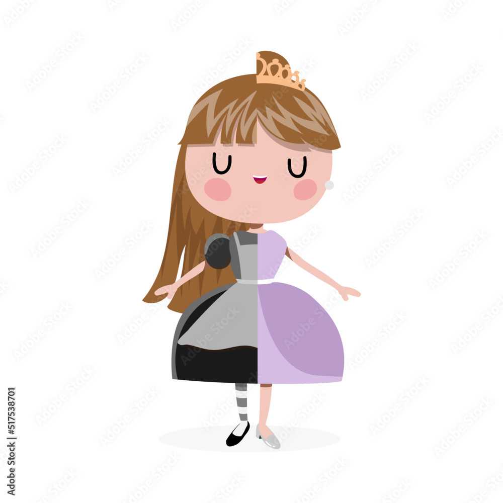 Princess in two different dresses on the white background Princess in two different dresses on the white background