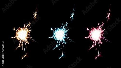 Sparkling sparkler on a black background. Fireworks  stars  flashes of light. Pyrotechnics. The concept of the holiday. Christmas  New Year. Explosion. An element for design. Bengal fire