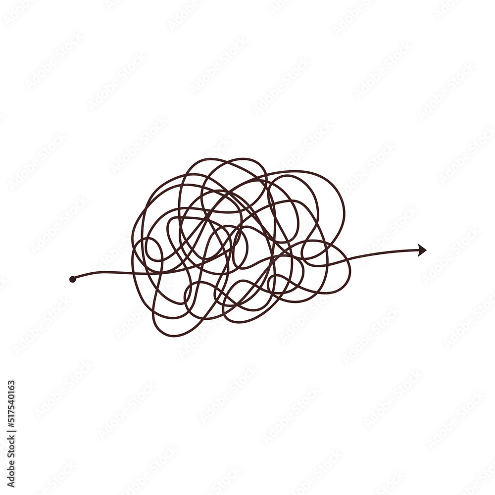 Simple line and complex easy way. Scribble doodle chaos mindset. Problem solving, difficult line. Vector hand drawn concept path Simple line and complex easy way. Scribble doodle chaos mindset. Problem solving, difficult line. Vector hand drawn concept path