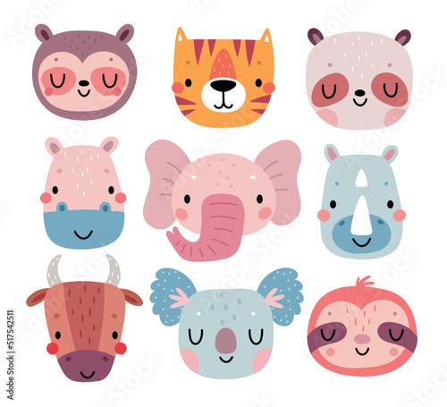 Cute african animals - elepant, zebra, giraffe, lion, monkey, crocodile, cheetah. Childish characters for your design.