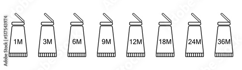Open tube icon with expiration date. Icon for packaging with indicated expiration date.