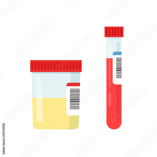 Medical laboratory samples urine and blood. Chemical laboratory tests. Vector illustration in trendy flat style isolated on white background