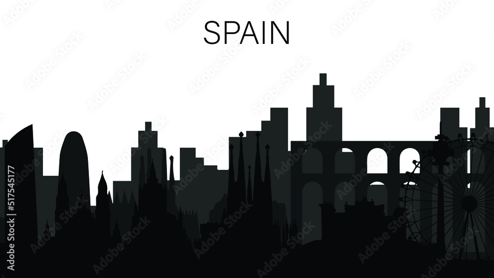vector skyline of spain, historical places, travel.