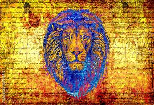 Grunge background with lion head. Beautiful wallpaper design with old texture and lion.