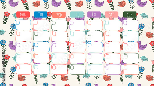 Vector ethnic cartoon hand drawn monthly planner, business and education concept