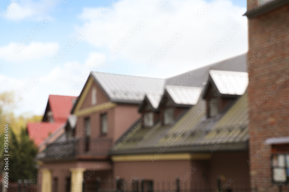 Blurred view of beautiful buildings on city street