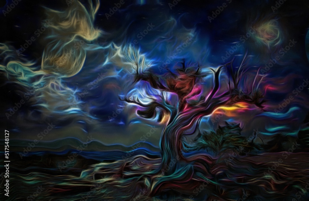 Obraz premium Night landscape Old Tree