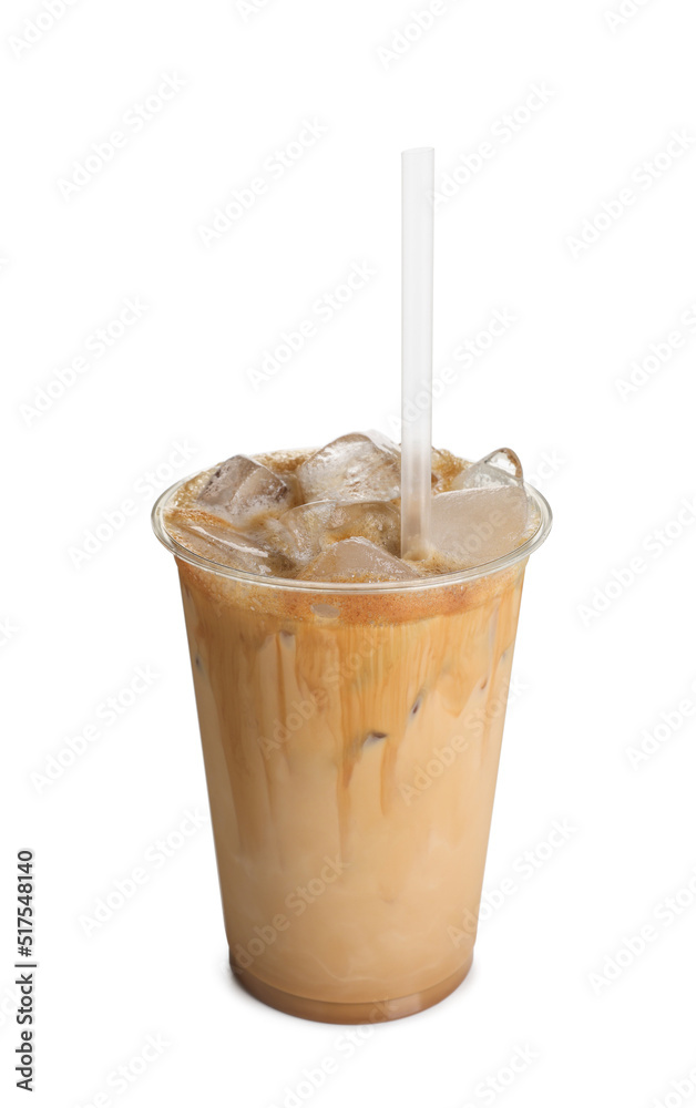 Ice Coffee In Plastic Cup Isolated On White Background Stock Photo