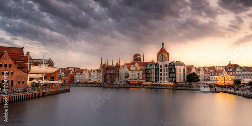 Gdansk with beautiful old town over Motlawa river at sunrise  Poland.