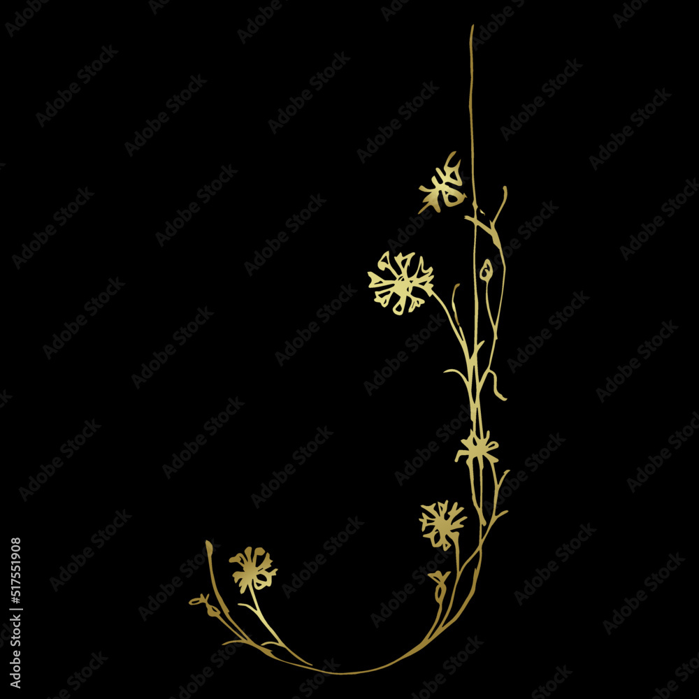 Beautiful letter J with blooming branches of cornflower or knapweed