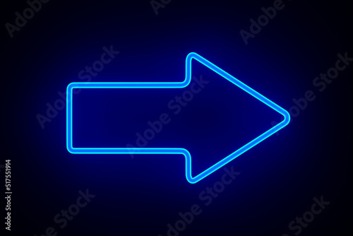 blue neon arrow on dark background. 3D illustration