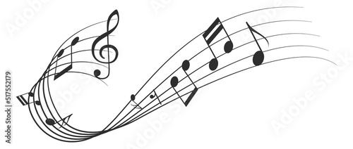 Music key on note bearer. Melody flow swirl