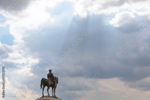 Sunrays and monument or statue of Ataturk in Ulus Ankara