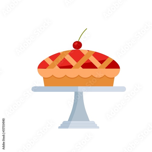 Cherry pie on a plate. Flat vector illustration isolated on white background