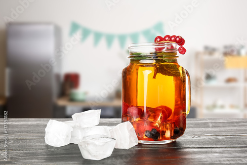 Mason jar of cold fruit tea...