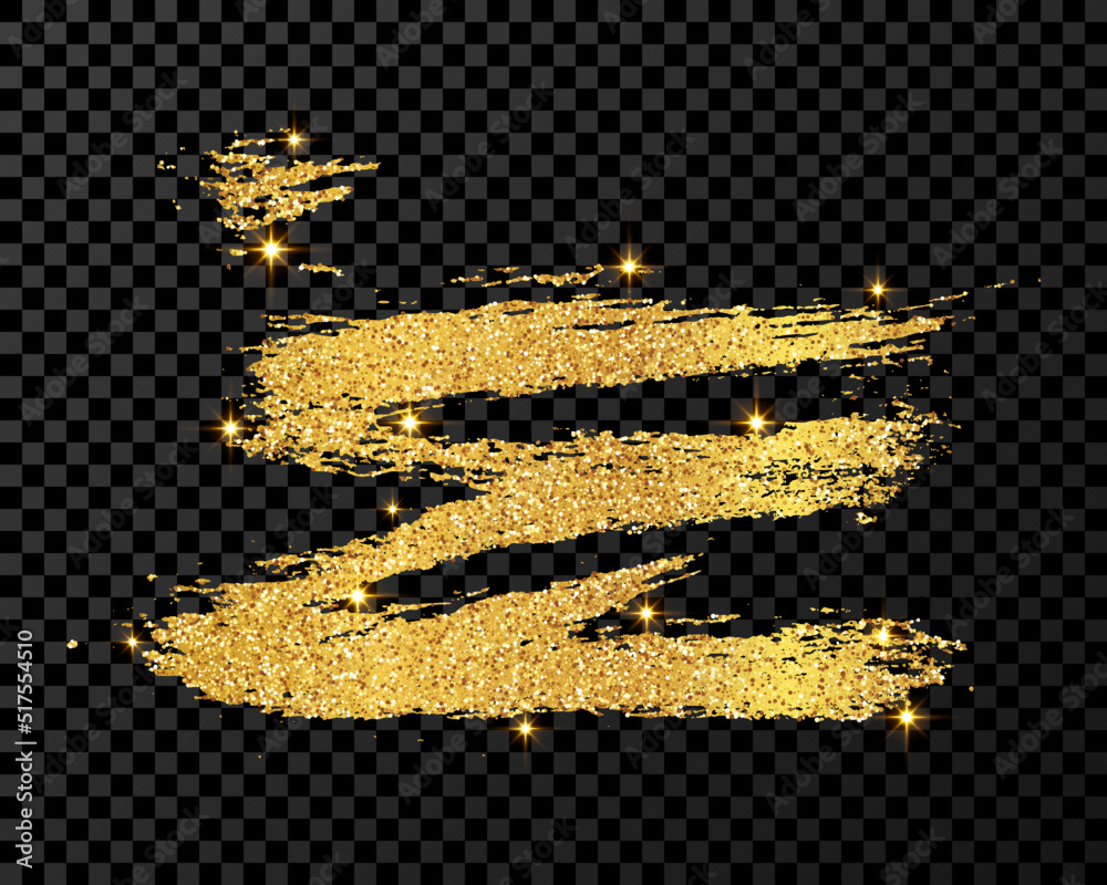 Gold glitter brush stroke on transparent background