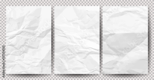 Set of white сlean crumpled papers