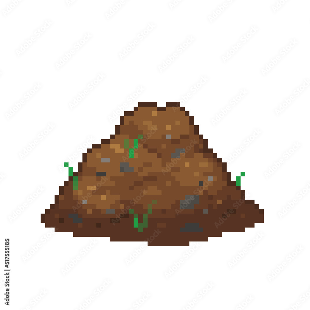 An 8bit retrostyled pixelart illustration of a pile of dirt. vector