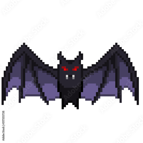 An 8-bit retro-styled pixel-art illustration of a blood bat.