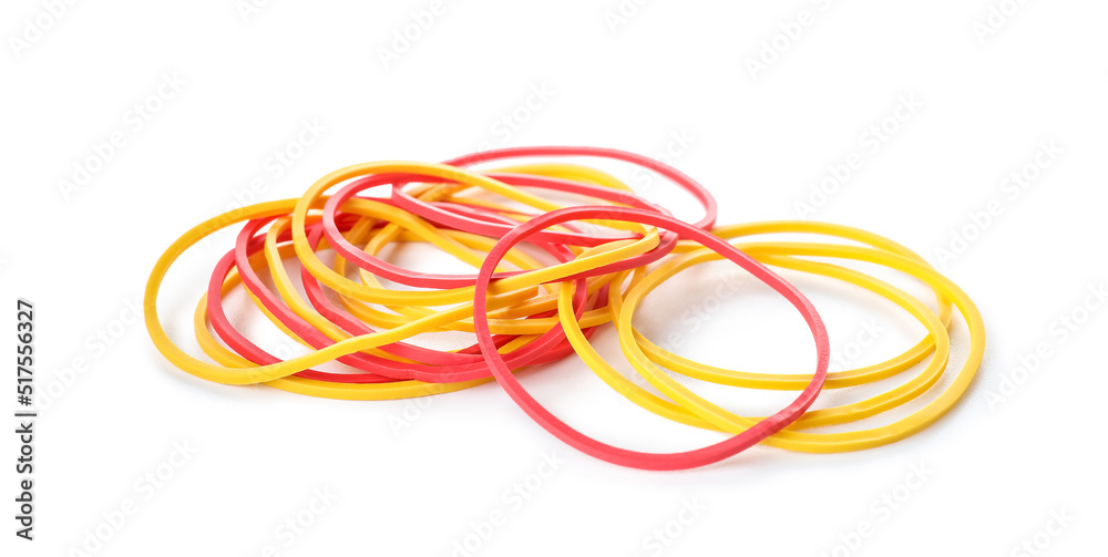 Heap of rubber bands on white background
