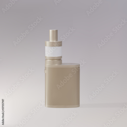 3d Realistic electronic cigarette. Golden vaping device on a grey background. Vector illustration.
