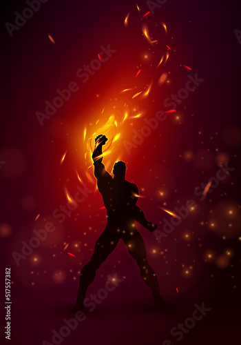 Silhouette Of Super Hero With Fire