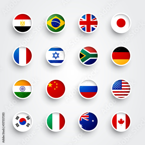 Round Button Set With Flag Of The World