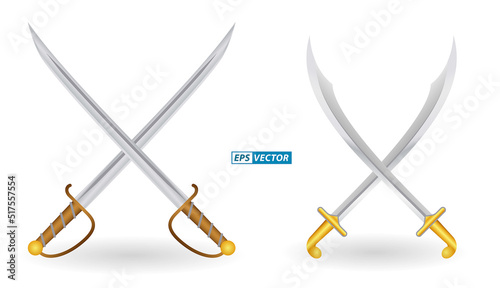 set of realistic sword warrior with metal shield. eps vector
