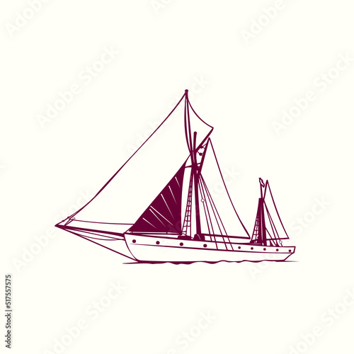 ship illustration. Line art ship icon isolated white background