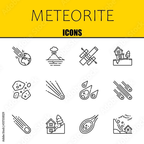 meteorite vector line icons set. asteroid, volcano and hubble space telescope Icons. Thin line design. Modern outline graphic elements, simple stroke symbols stock illustration