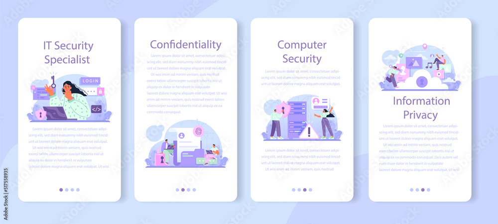 Cyber or web security specialist mobile application banner set Cyber or web security specialist mobile application banner set