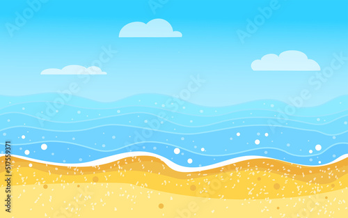 Seamless background with Sea coast and cloudy sky. Colorful vector illustration hand-drawn.