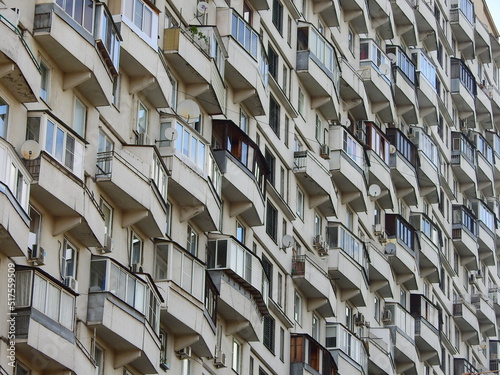 Photography Famous large panel residential building on stilts in Moscow known as house on ch
