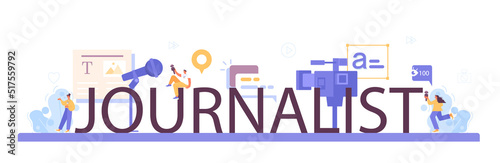 Journalist typographic header. TV presenter in a studio hosting