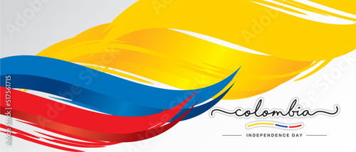 Colombia Independence day, handwritten lettering calligraphy, abstract flag of Colombia white background banner