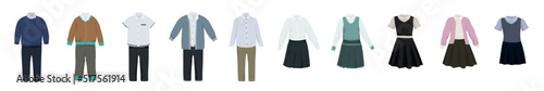 Set of school uniform for boys and girls on white background
