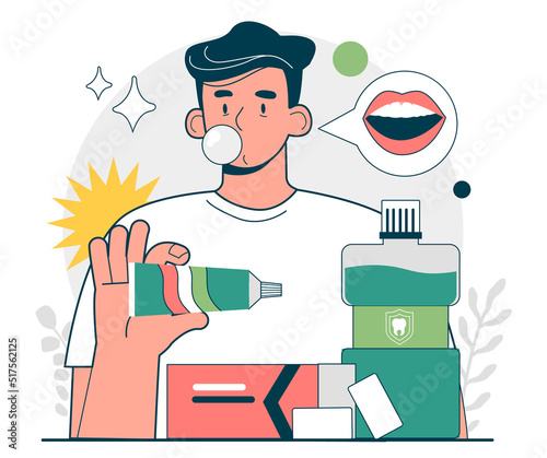 Oral hygiene concept. Dental cleaning tools preventing bad breath
