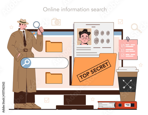 Professional detective online service or platform. Agent investigating