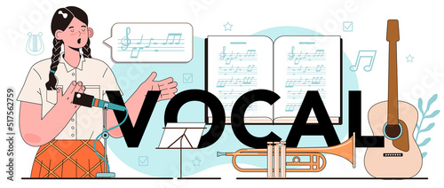 Vocal typographic header. Students learn to play music. Young musician