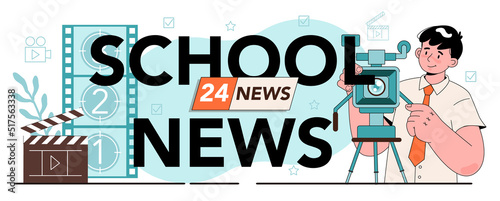 School news typographic header. Student presenting news at school.