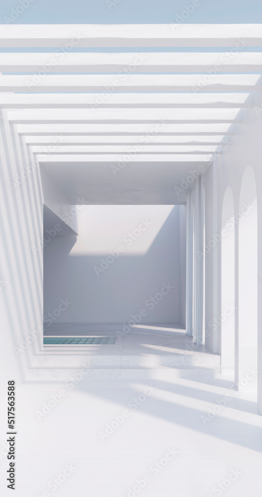 Obraz premium Luxury empty total white swimming pool interior. 3d render