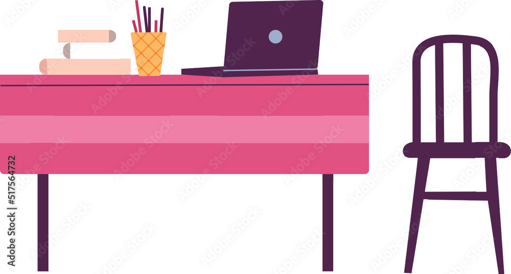 Workplace with Table Chair and Laptop and Comp Workplace with Table Chair and Laptop and Comp