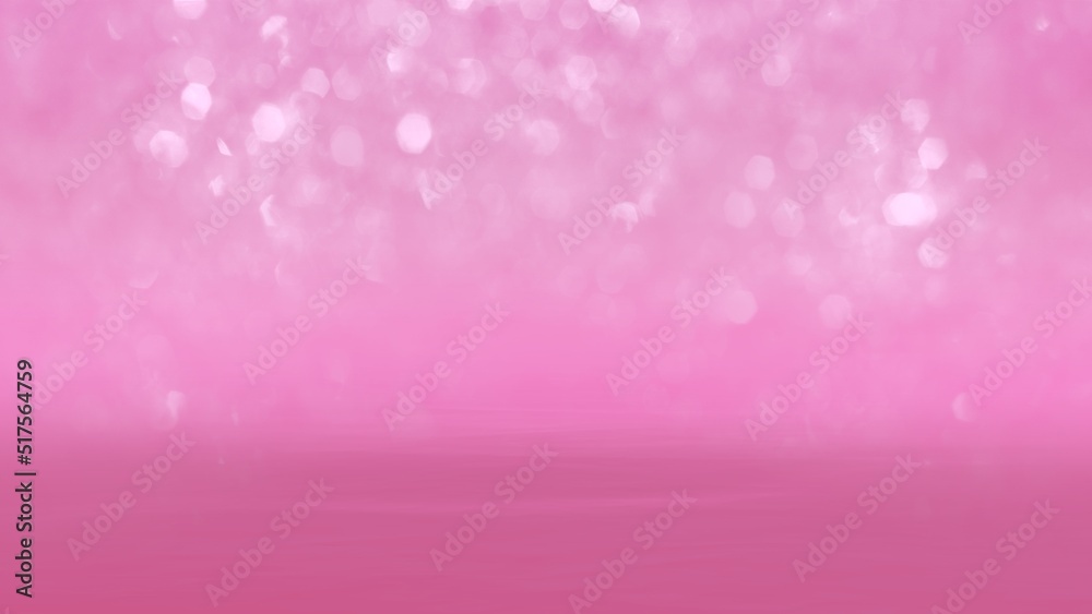 Abstract rose and white water bokeh glitter ocean background. Concept 3D illustration beauty care and cleaning product packshot. Showcase template backdrop for hydrating refreshing nature cosmetics.