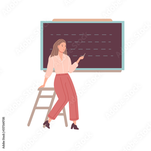 Lecturer teacher woman standing at blackboard
