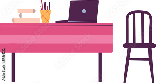 Workplace with Table Chair and Laptop and Comp