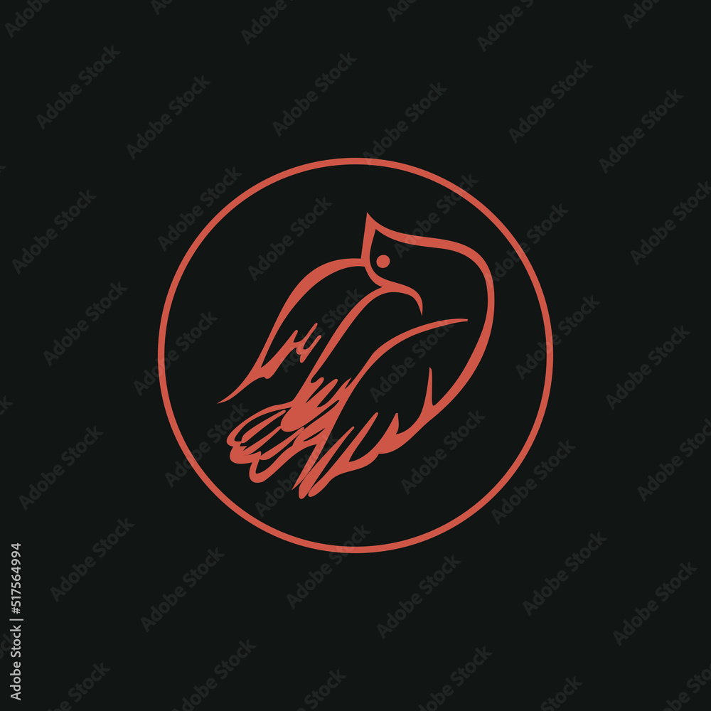 Outline flying bird with circle logo on dark background Outline flying bird with circle logo on dark background