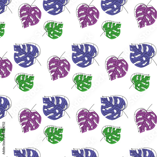 indigo purple green leaves in flat style pattern