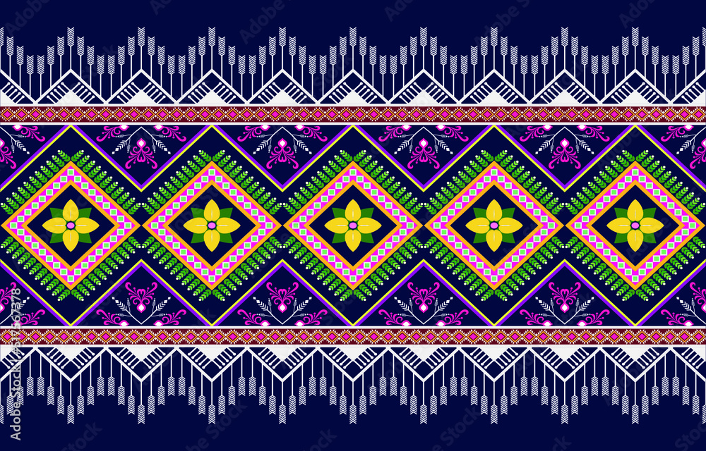 Oriental ethnic geometry ikat seamless pattern traditional design for background, rug, wallpaper, clothing, wrap, batik, cloth, embroidery style vector illustration